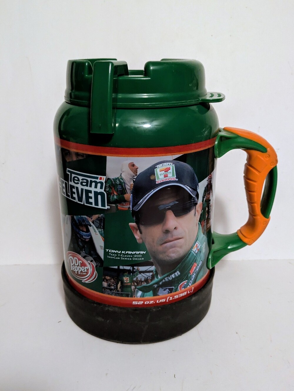 Extreme Gulp Team Seven Dr Pepper Green  Orange Travel Mug Tony Kanaan 52 oz